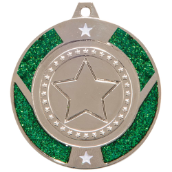 Green Glitter Star Silver Medal