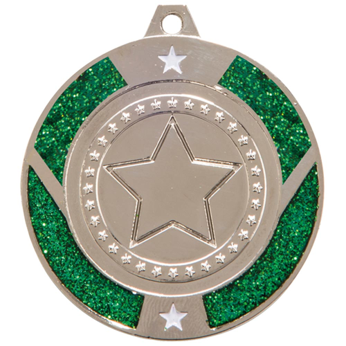 Green Glitter Star Silver Medal